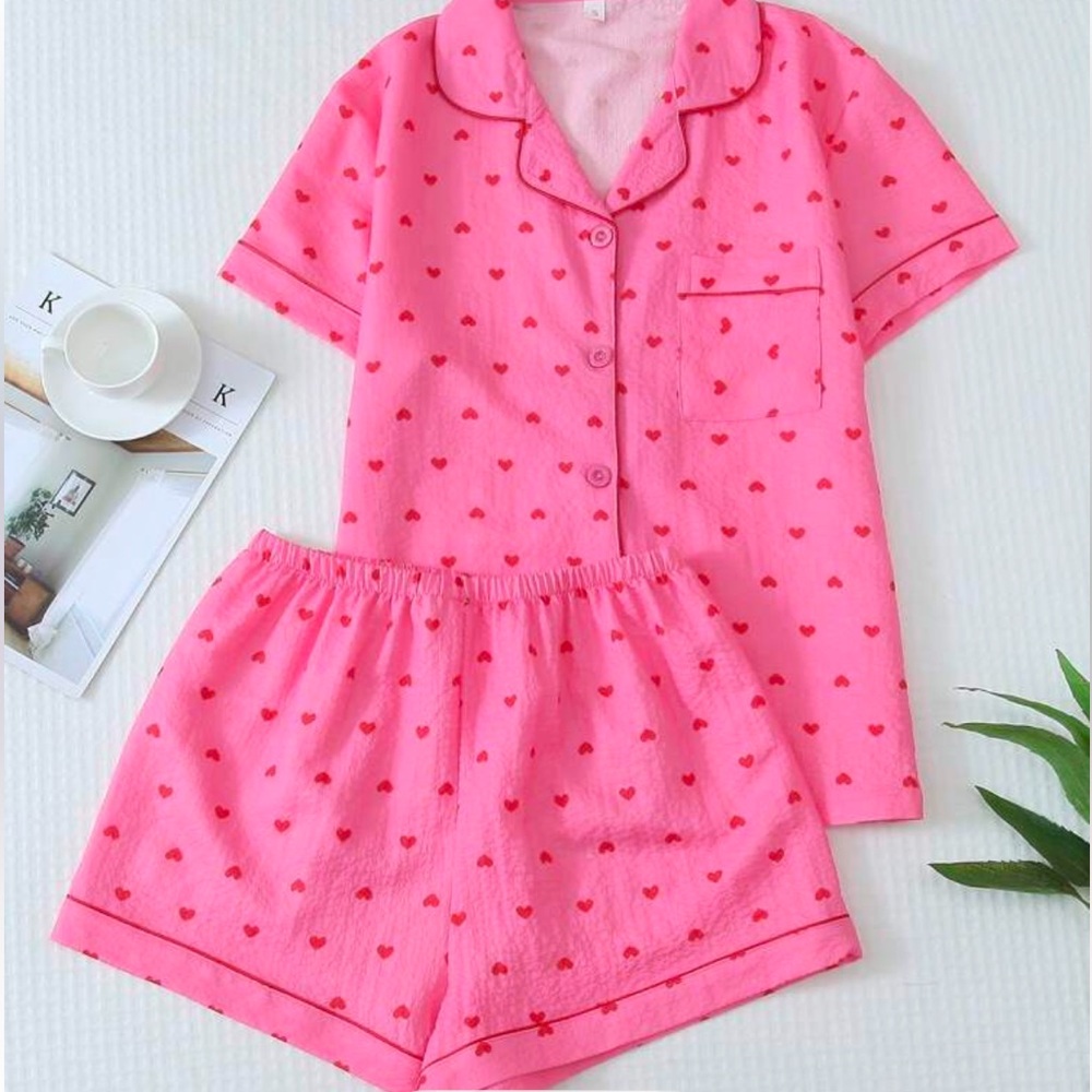 2pcs/Set Women's Large Heart Printed Pajama